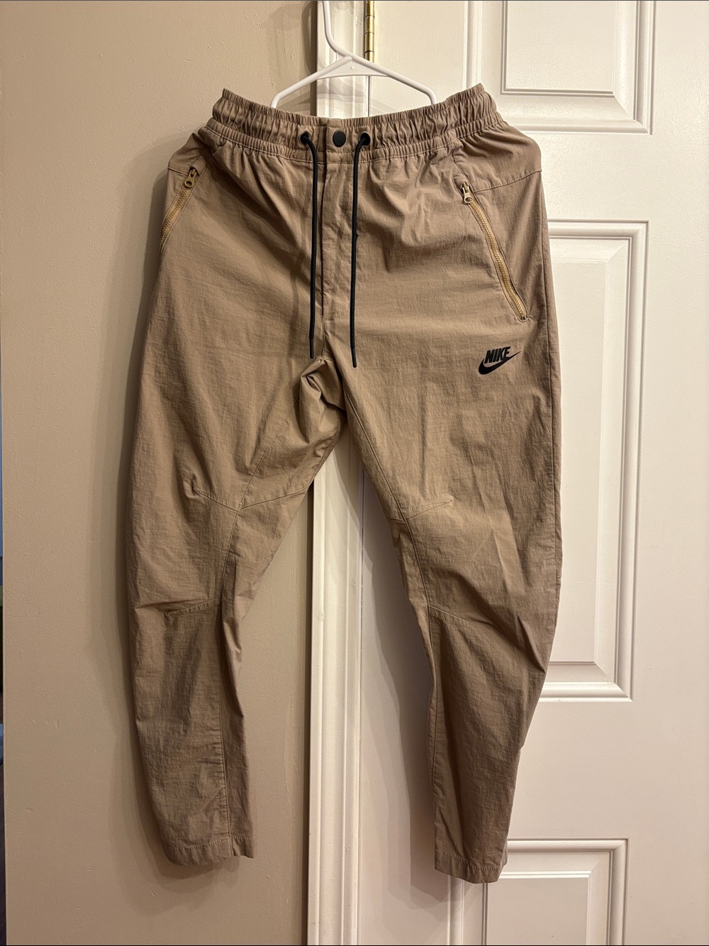 Nike Men's Tan Drawstring Jogger Pants with Black Logo